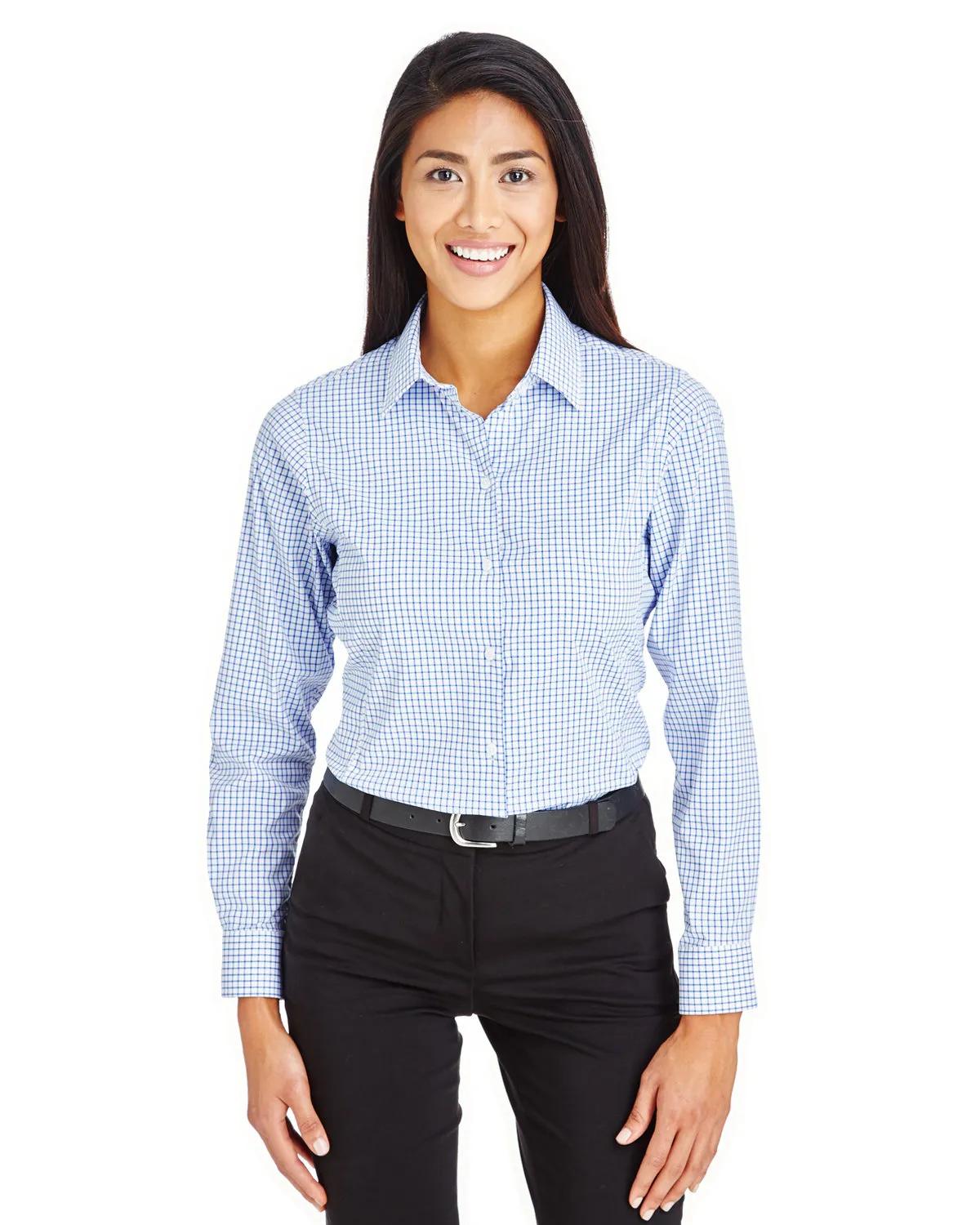 CrownLux Performance® Ladies' Micro Windowpane Woven Shirt 1 of 11