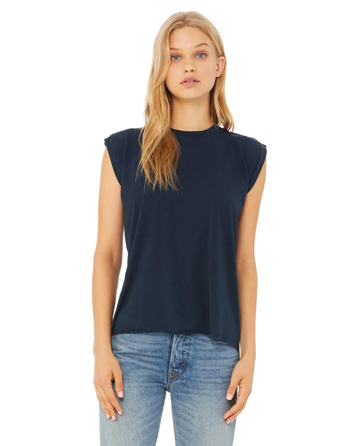 Ladies' Flowy Muscle T-Shirt with Rolled Cuff