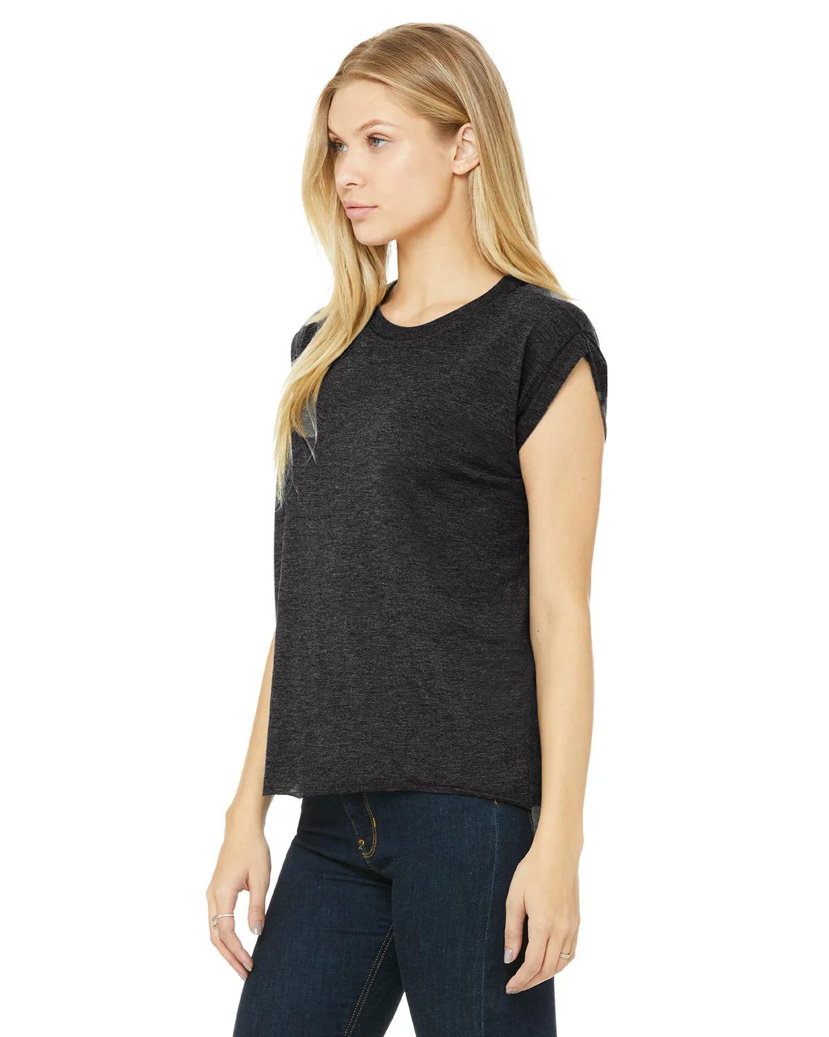 Ladies' Flowy Muscle T-Shirt with Rolled Cuff 21 of 39