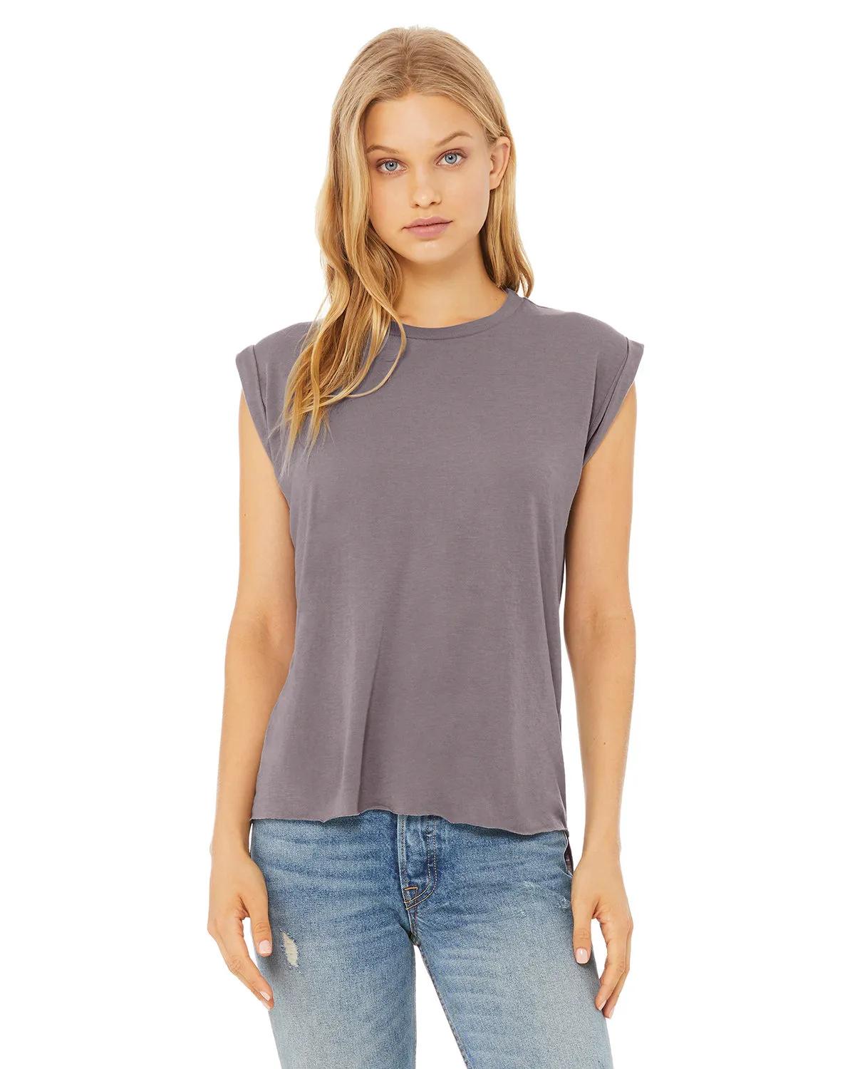 Ladies' Flowy Muscle T-Shirt with Rolled Cuff 4 of 39