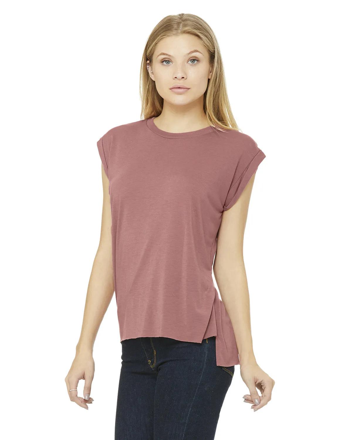 Ladies' Flowy Muscle T-Shirt with Rolled Cuff 23 of 39