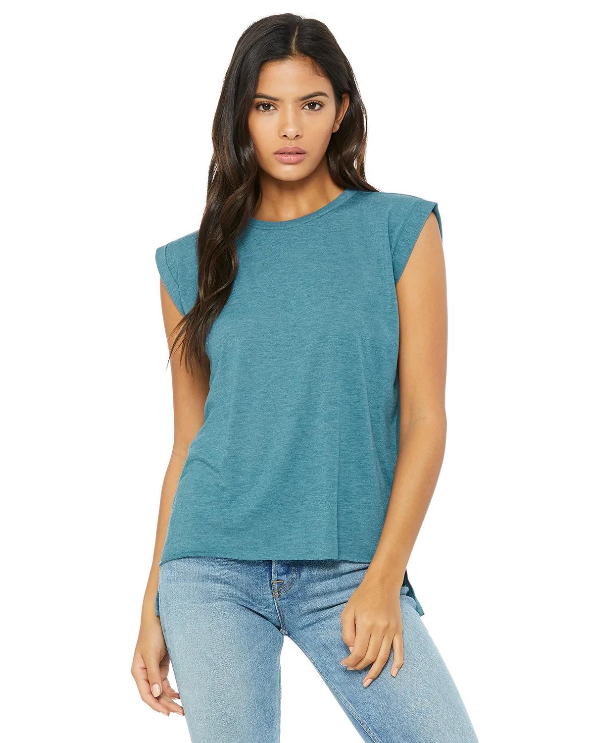 Ladies' Flowy Muscle T-Shirt with Rolled Cuff 2 of 39