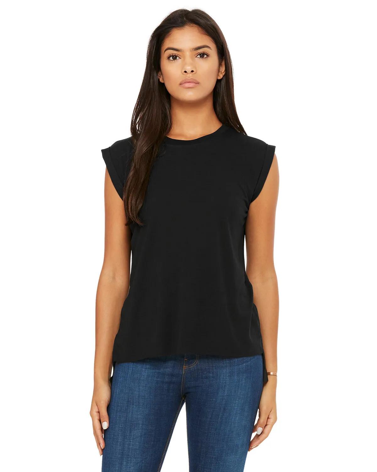 Ladies' Flowy Muscle T-Shirt with Rolled Cuff 2 of 39