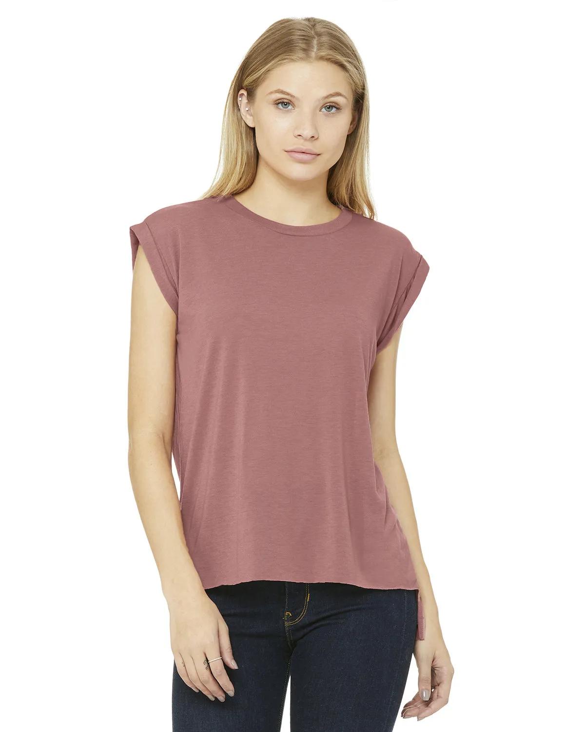 Ladies' Flowy Muscle T-Shirt with Rolled Cuff 3 of 39