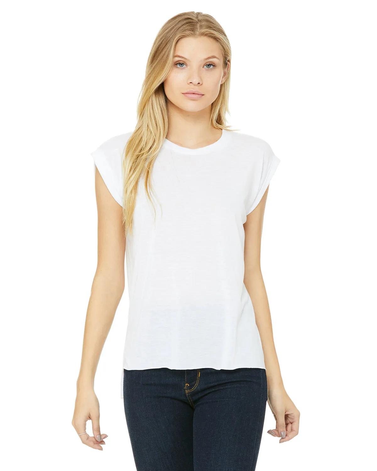 Ladies' Flowy Muscle T-Shirt with Rolled Cuff 1 of 39