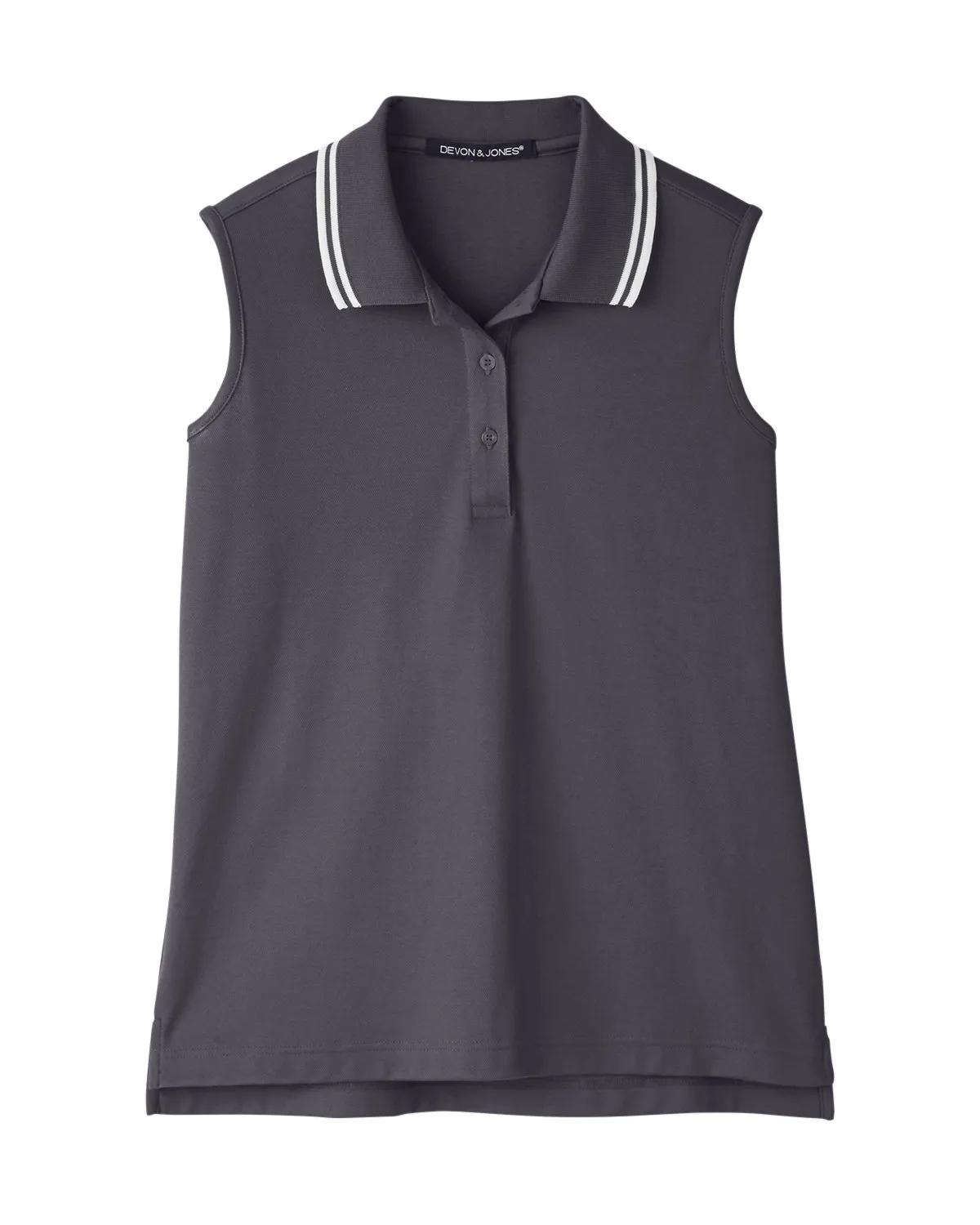 CrownLux Performance® Ladies' Plaited Tipped Sleeveless Polo 22 of 35