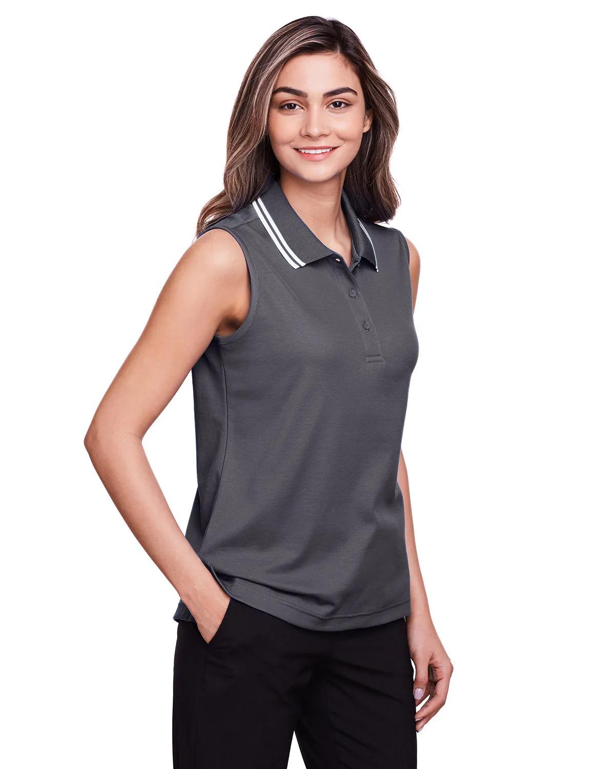 CrownLux Performance® Ladies' Plaited Tipped Sleeveless Polo 16 of 35