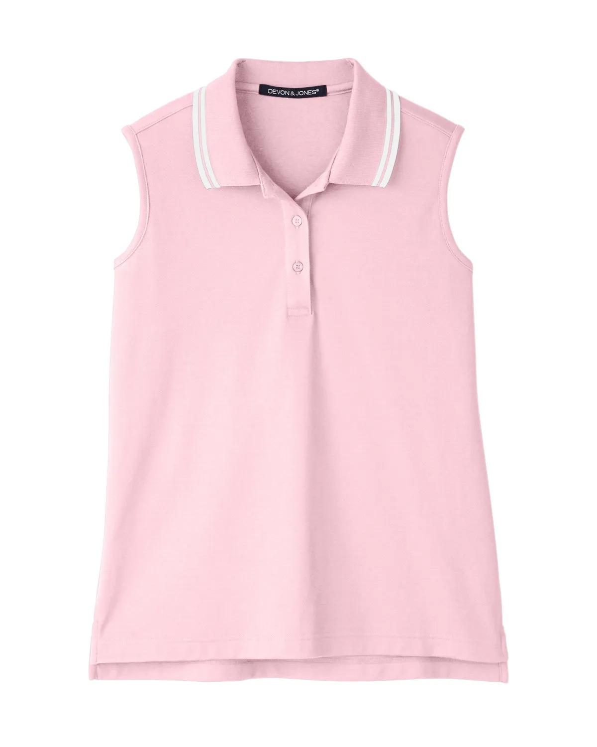 CrownLux Performance® Ladies' Plaited Tipped Sleeveless Polo 24 of 35