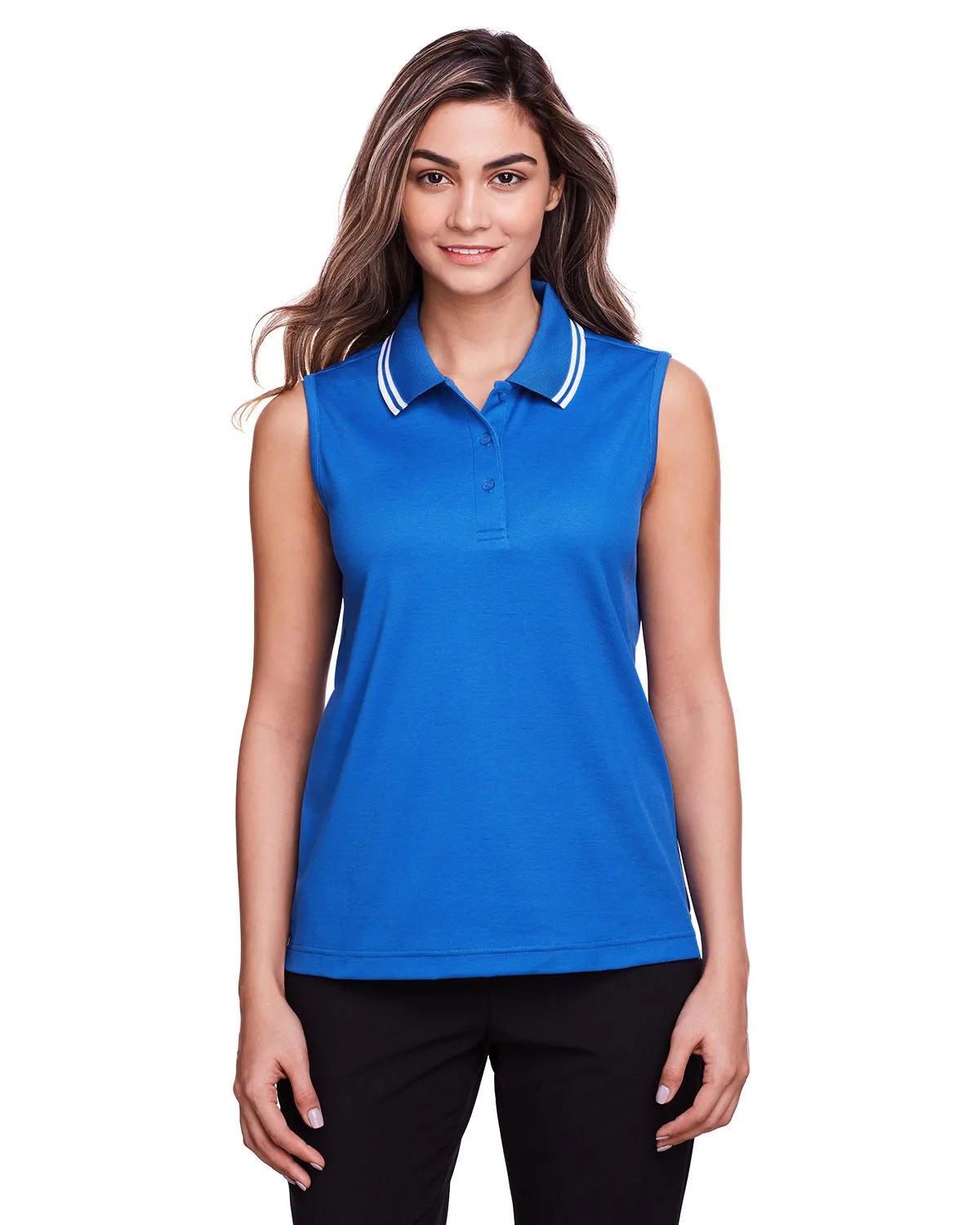 CrownLux Performance® Ladies' Plaited Tipped Sleeveless Polo 3 of 35