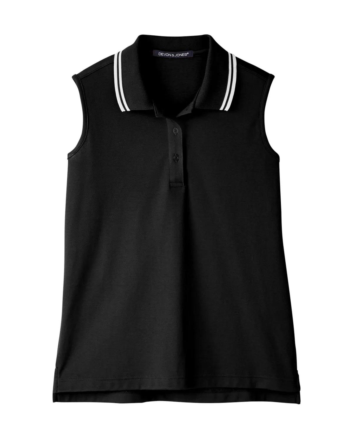 CrownLux Performance® Ladies' Plaited Tipped Sleeveless Polo 34 of 35