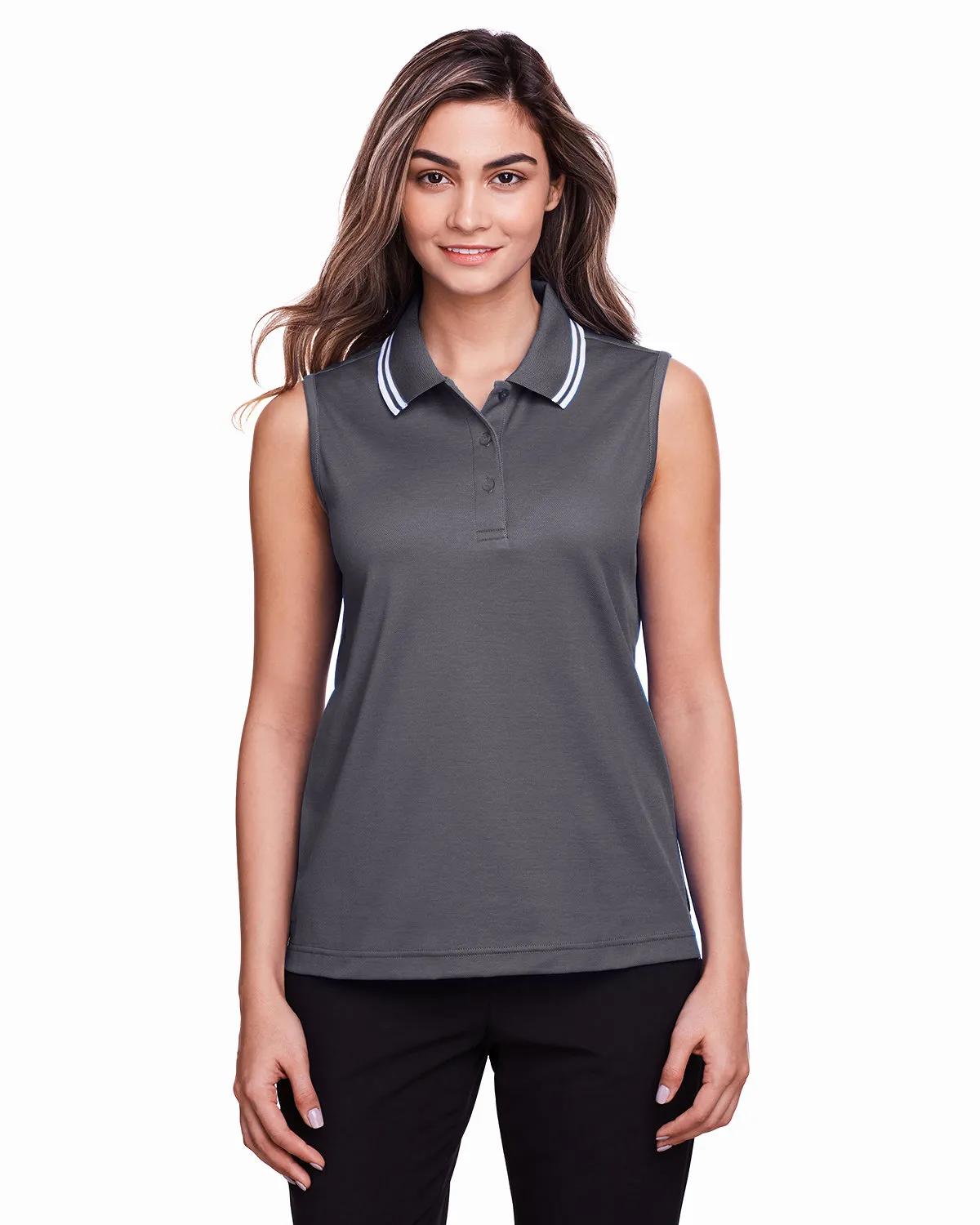 CrownLux Performance® Ladies' Plaited Tipped Sleeveless Polo 3 of 35