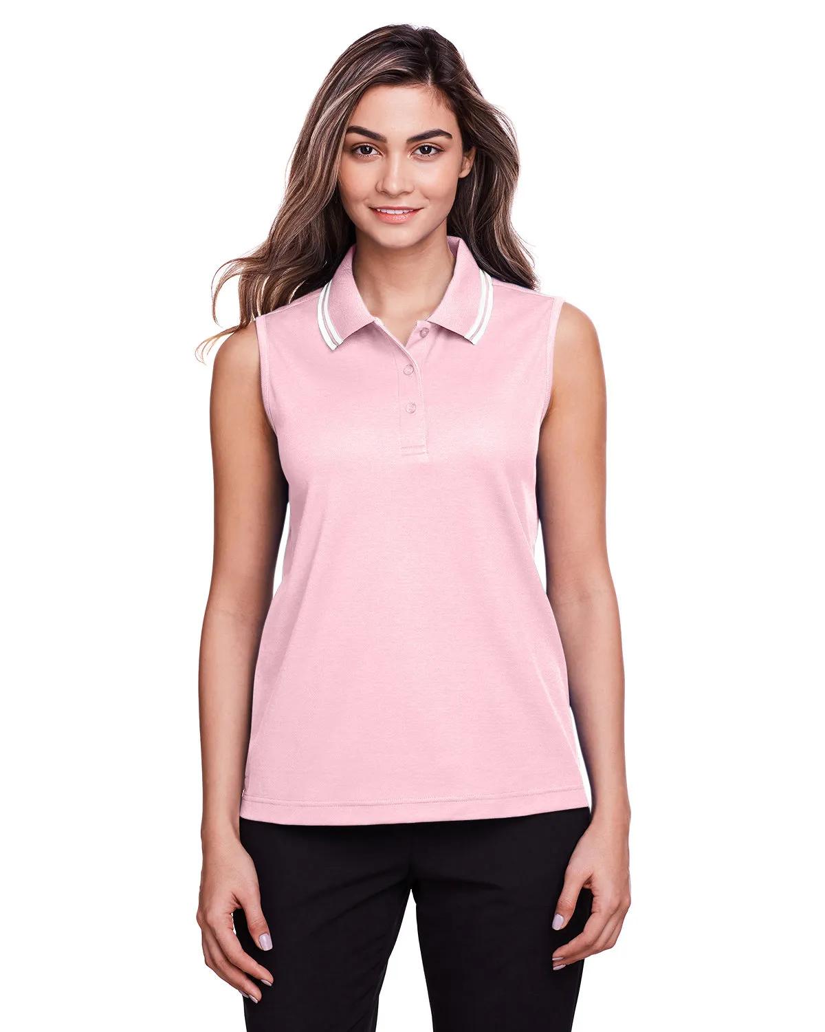 CrownLux Performance® Ladies' Plaited Tipped Sleeveless Polo 2 of 35