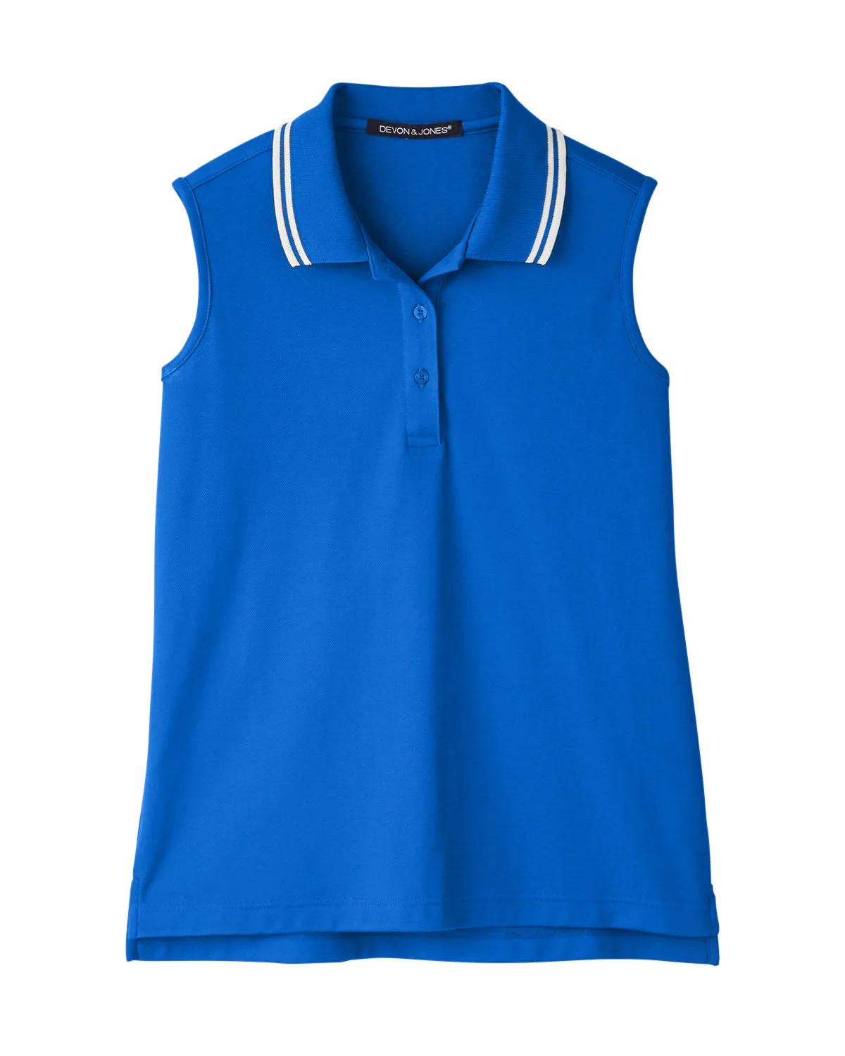 CrownLux Performance® Ladies' Plaited Tipped Sleeveless Polo 14 of 35