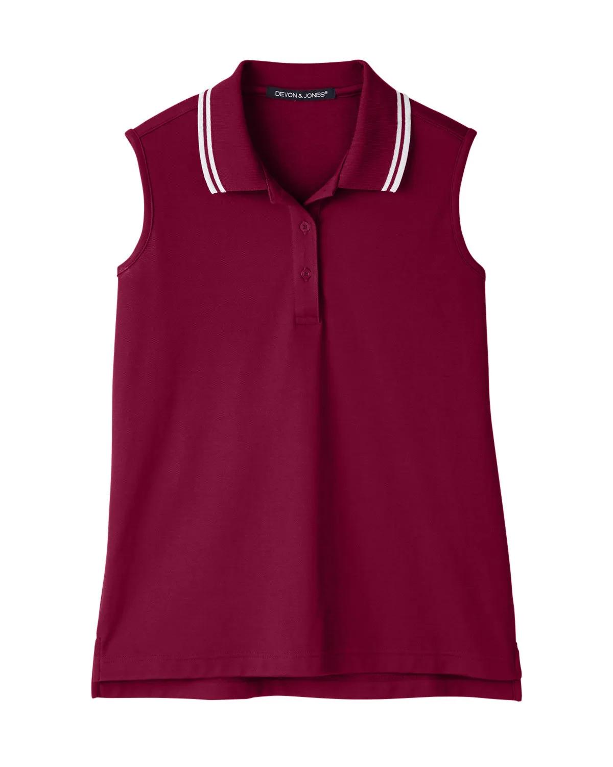 CrownLux Performance® Ladies' Plaited Tipped Sleeveless Polo 9 of 35