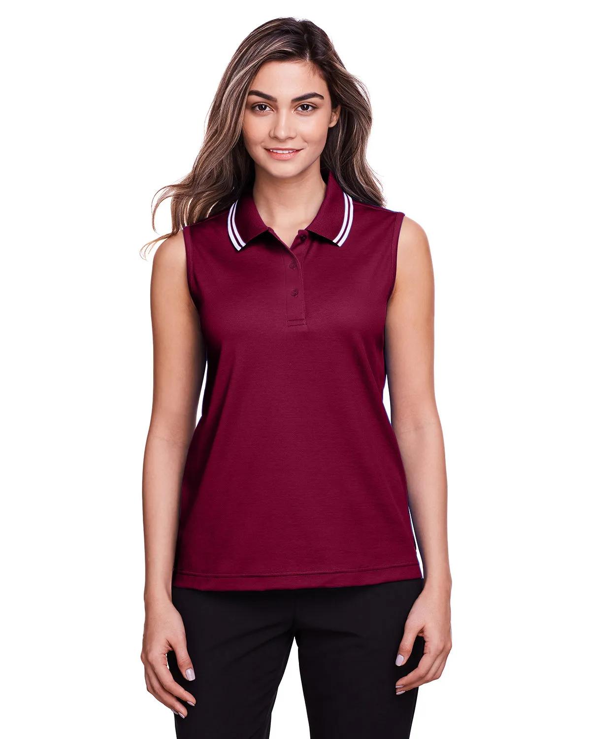 CrownLux Performance® Ladies' Plaited Tipped Sleeveless Polo 1 of 35