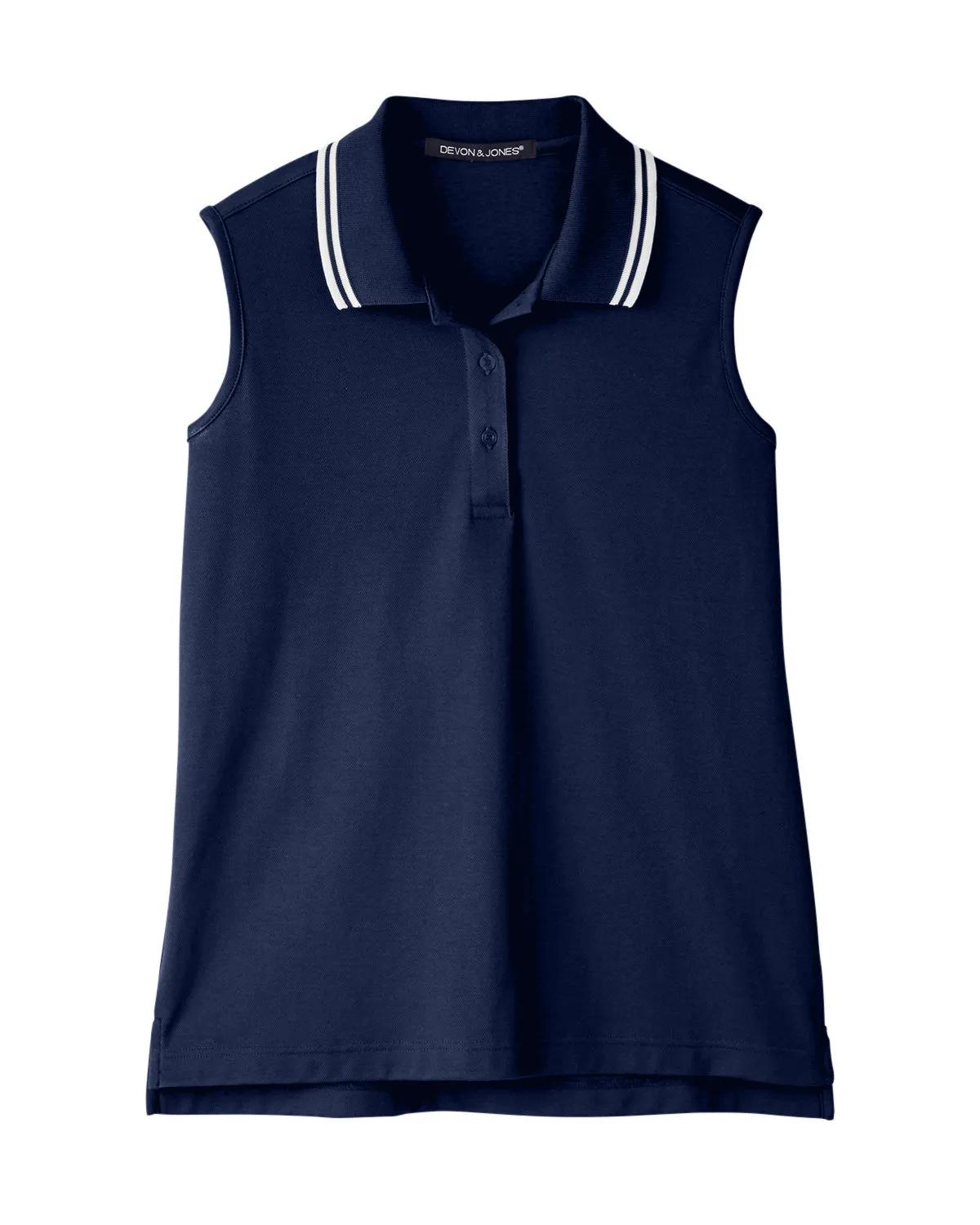 CrownLux Performance® Ladies' Plaited Tipped Sleeveless Polo 29 of 35