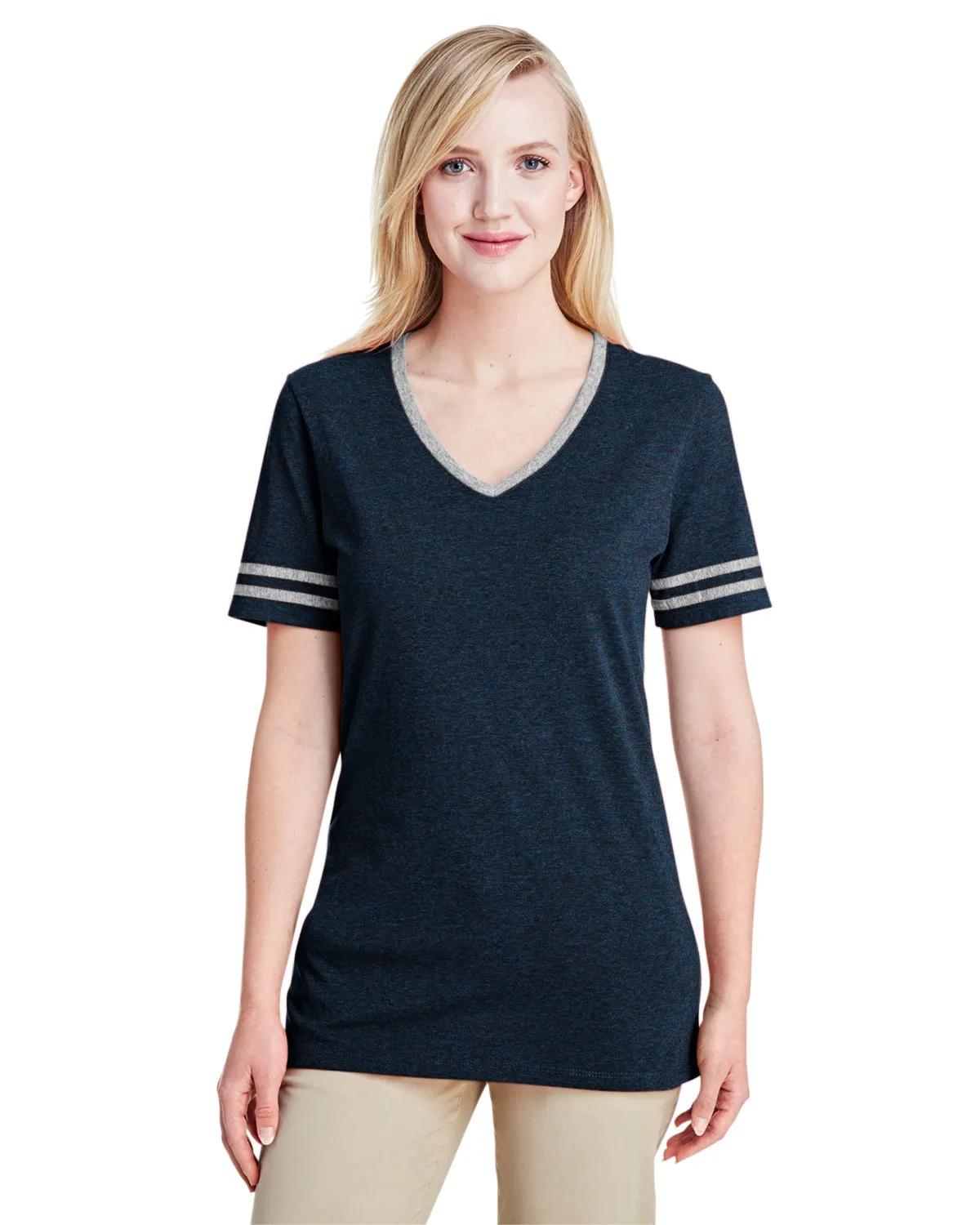 Ladies' TRI-BLEND Varsity V-Neck T-Shirt 4 of 17