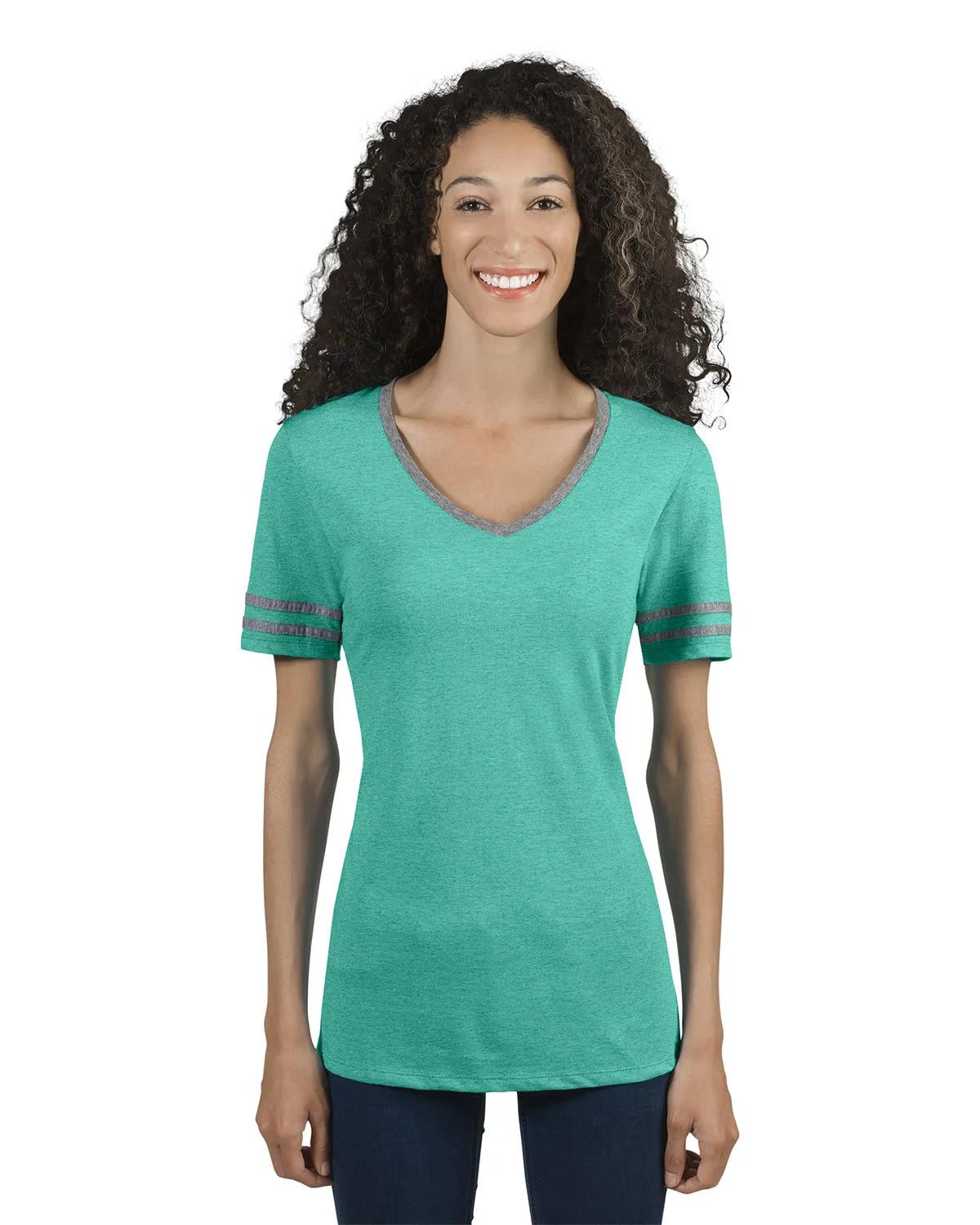 Ladies' TRI-BLEND Varsity V-Neck T-Shirt 2 of 17