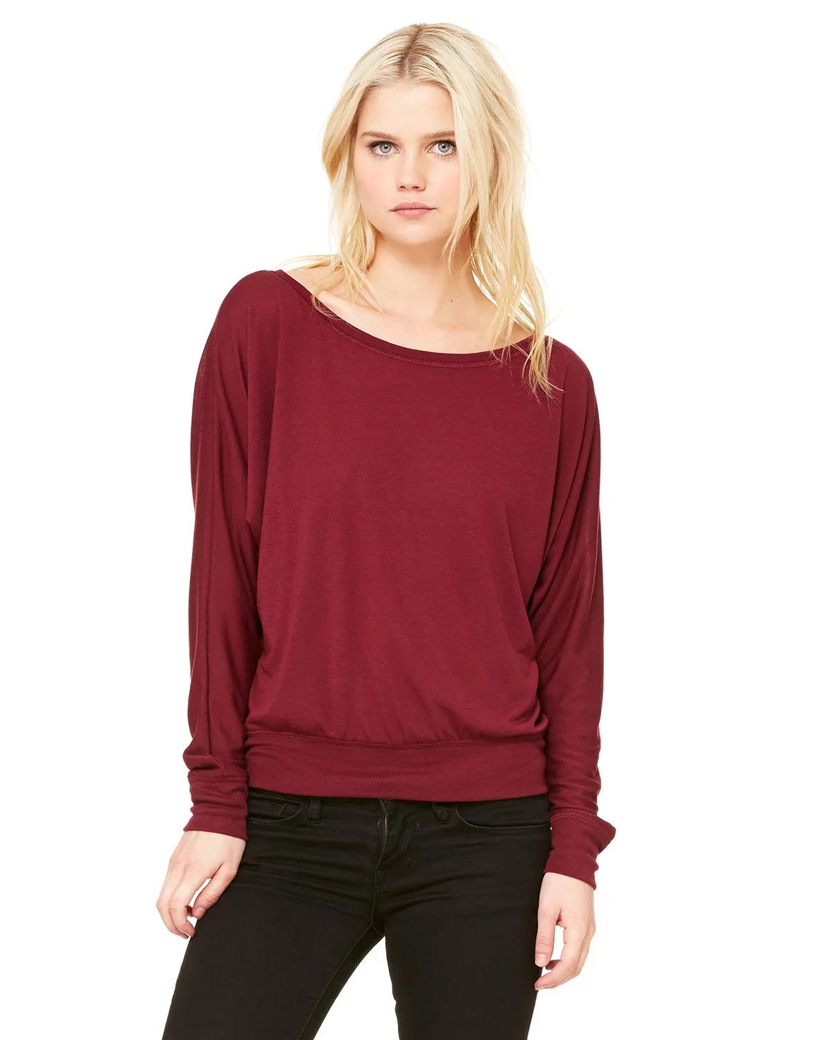 Ladies' Flowy Long-Sleeve Off Shoulder T-Shirt 1 of 45