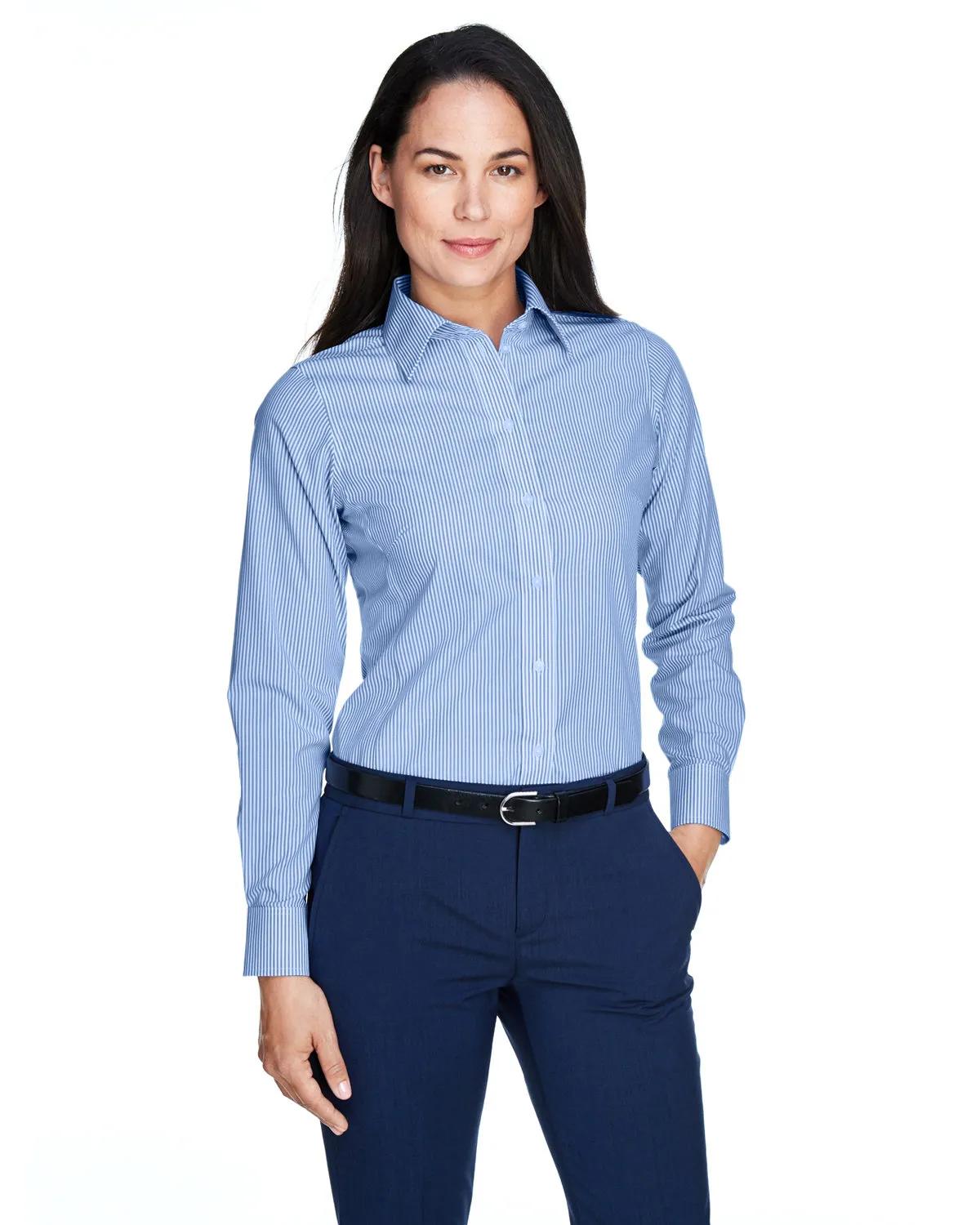 Ladies' Crown Collection® Banker Stripe Woven Shirt 1 of 32