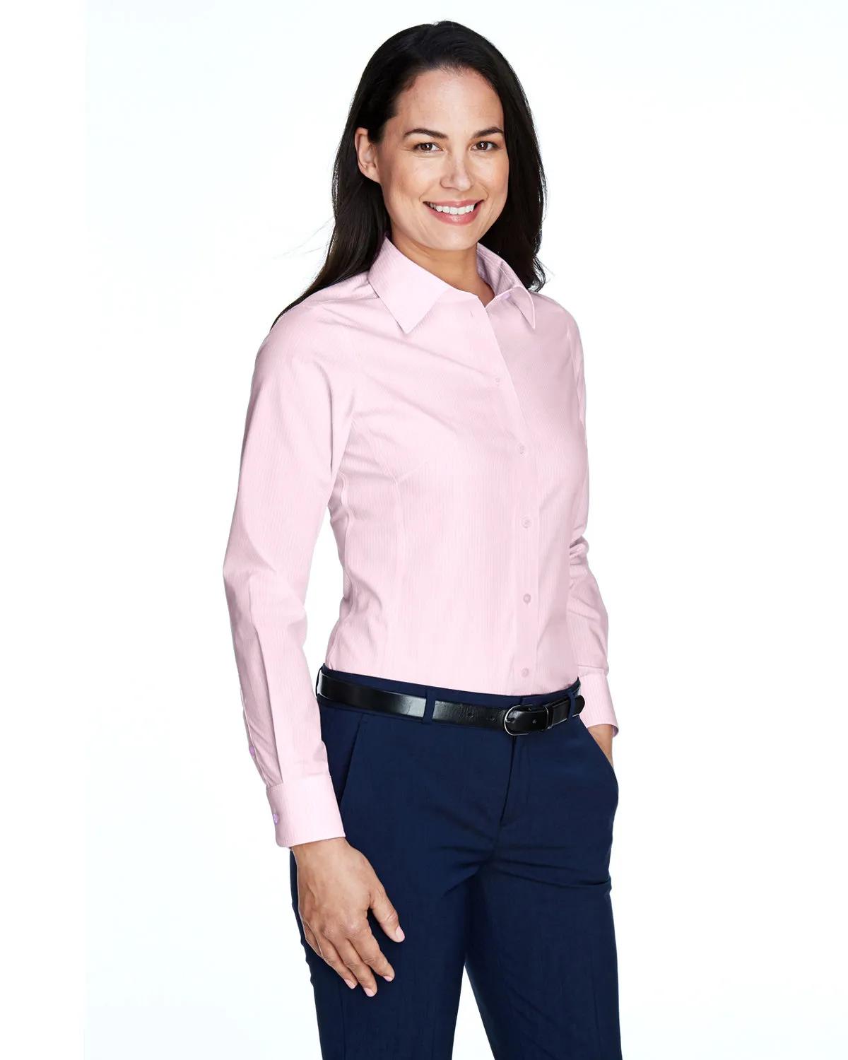 Ladies' Crown Collection® Banker Stripe Woven Shirt 29 of 32