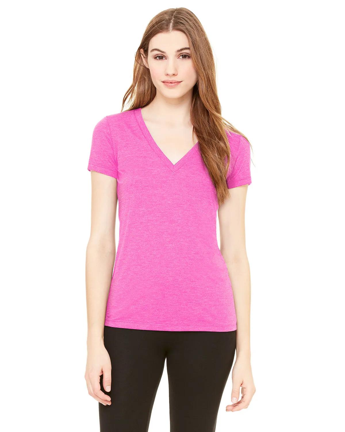 Ladies' Triblend Short-Sleeve Deep V-Neck T-Shirt 8 of 29