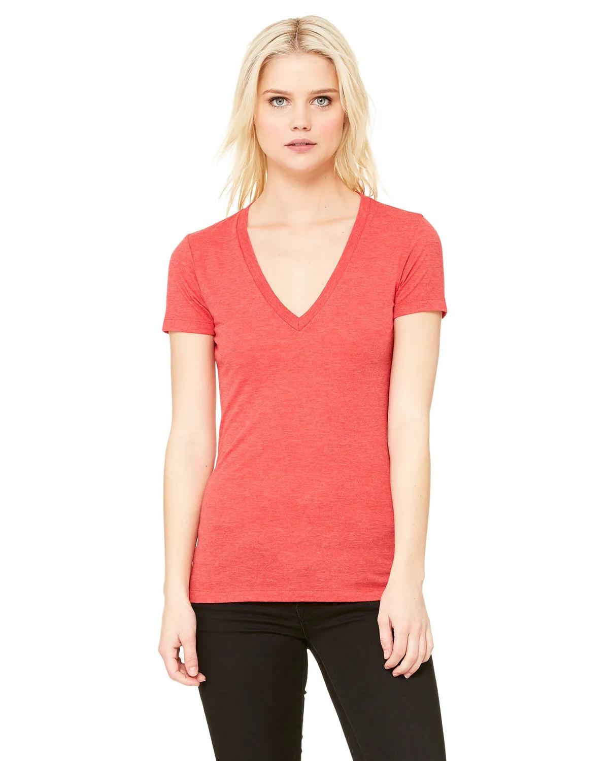 Ladies' Triblend Short-Sleeve Deep V-Neck T-Shirt 1 of 29