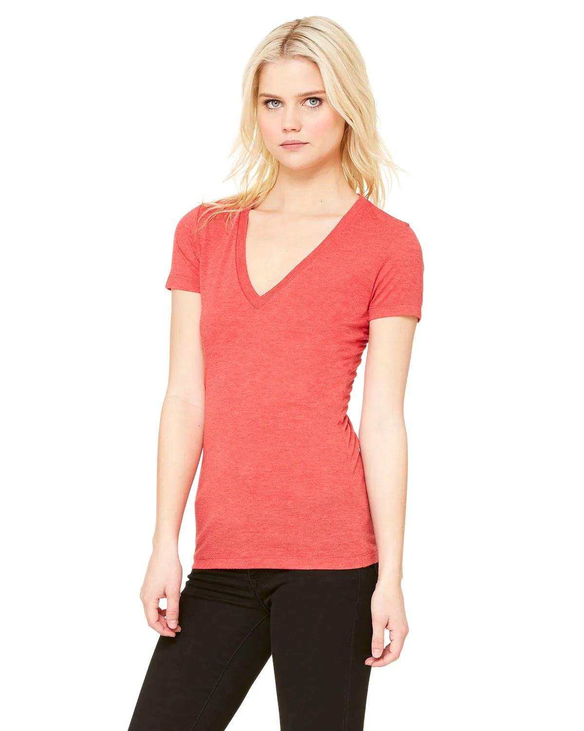 Ladies' Triblend Short-Sleeve Deep V-Neck T-Shirt 24 of 29