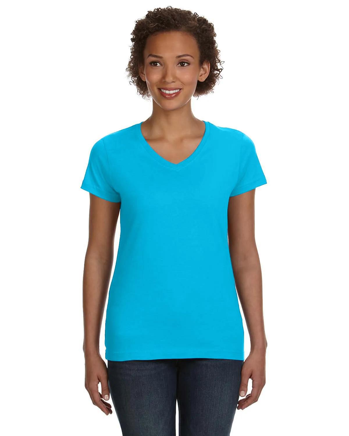 Ladies' V-Neck Fine Jersey T-Shirt 1 of 44