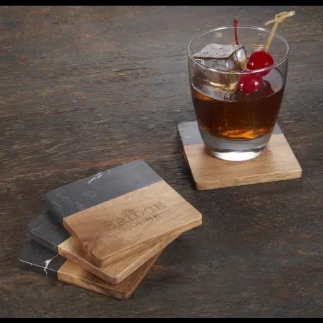 Black Marble and Wood Coaster Set 2 of 7