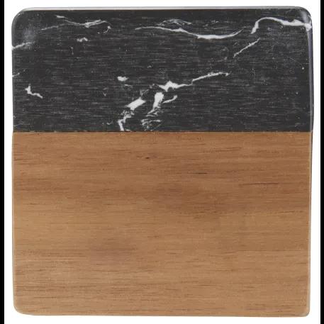 Black Marble and Wood Coaster Set 6 of 7