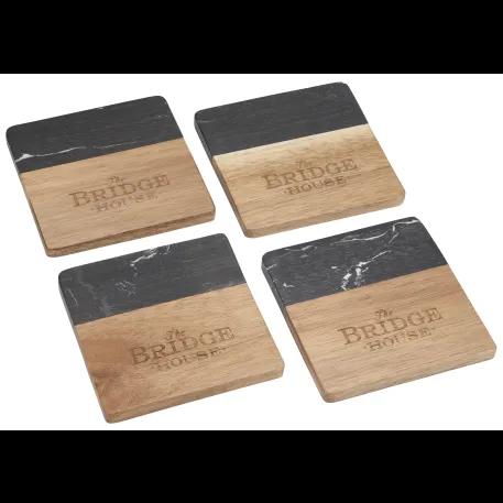 Black Marble and Wood Coaster Set 1 of 7