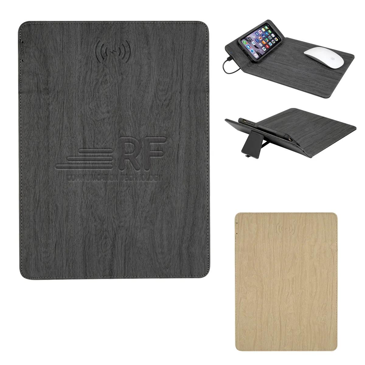 Woodgrain Wireless Charging Mouse Pad With Phone Stand 2 of 2