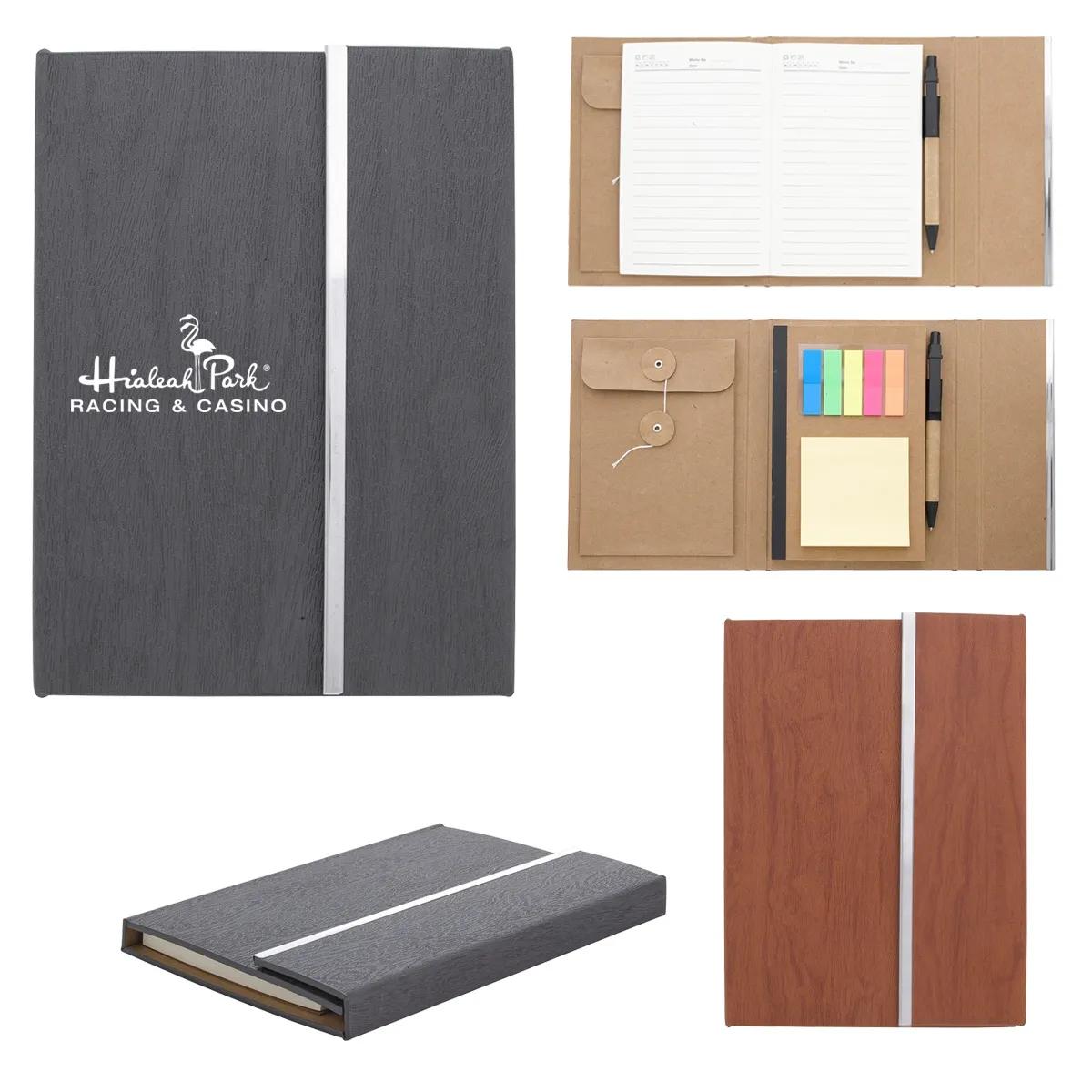 Woodgrain Padfolio With Sticky Notes And Flags 1 of 2