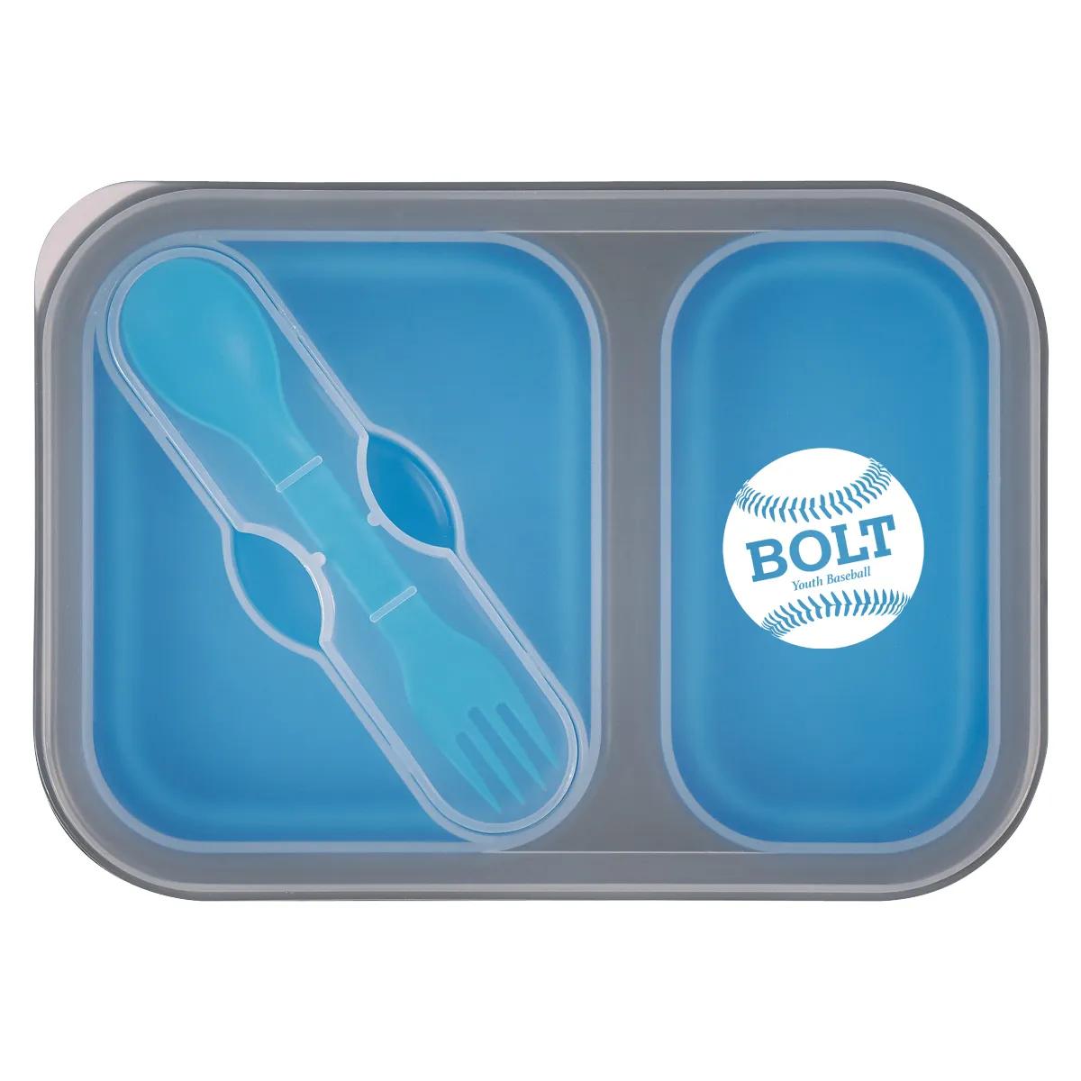 Collapsible 2-Section Food Container With Dual Utensil