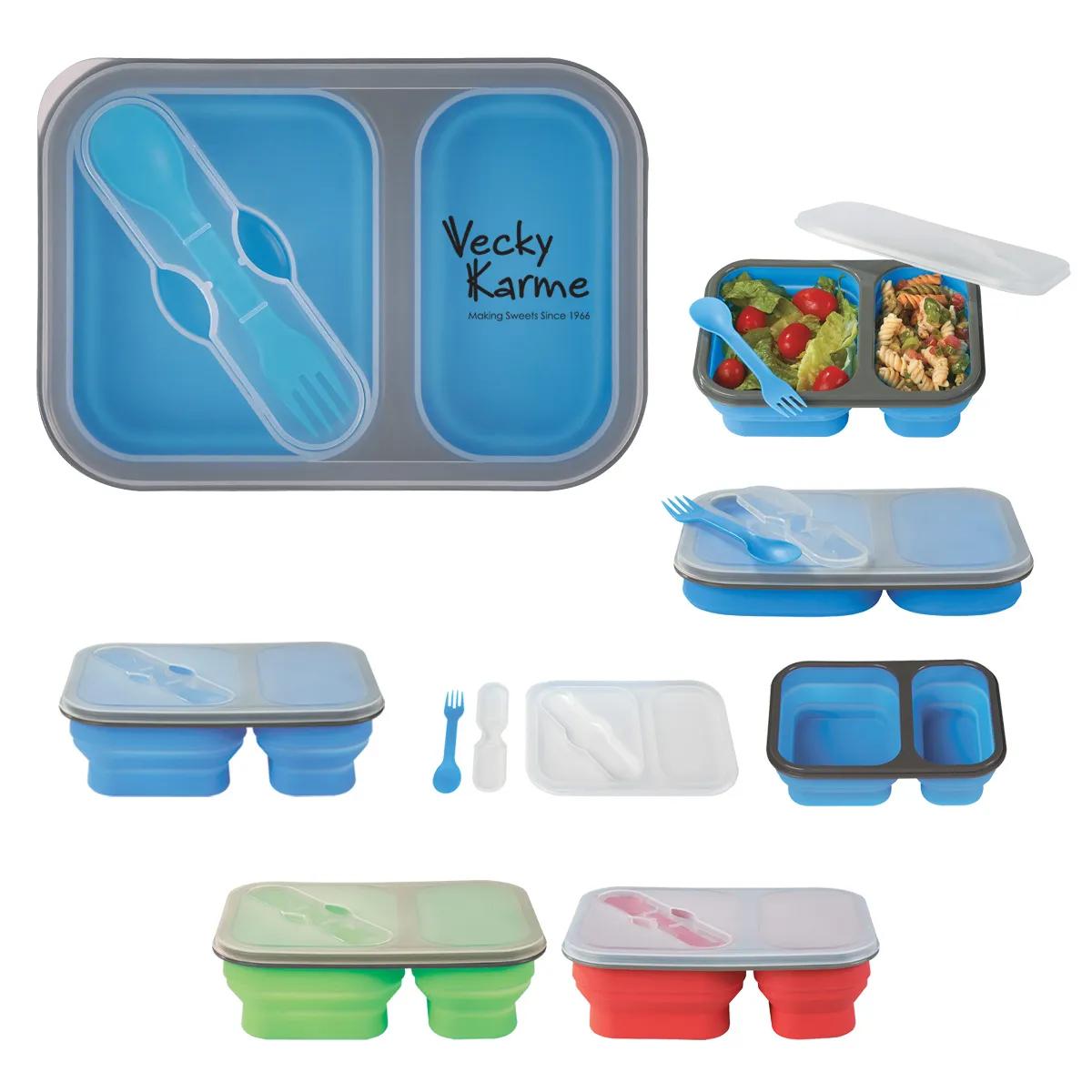 Collapsible 2-Section Food Container With Dual Utensil 1 of 3