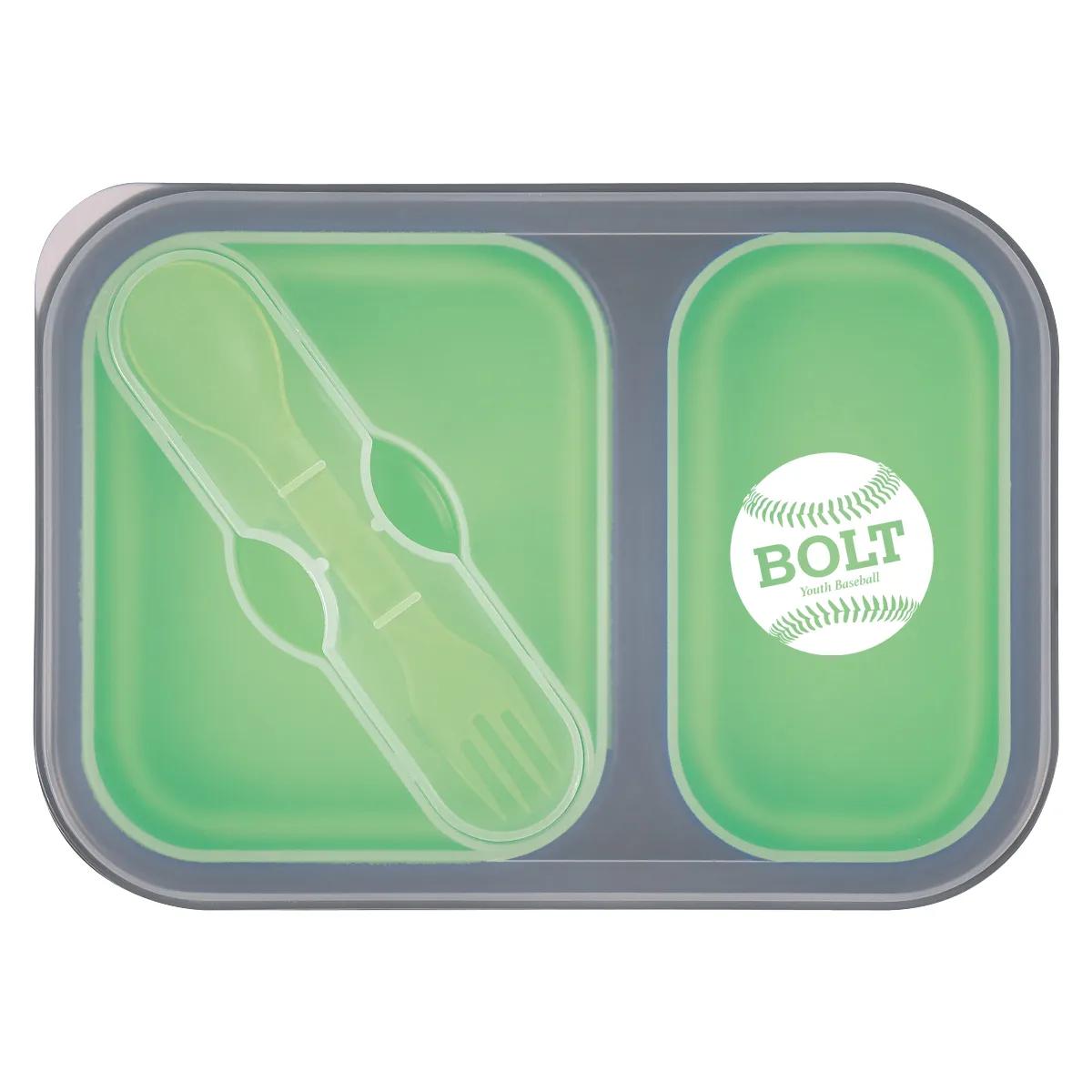 Collapsible 2-Section Food Container With Dual Utensil 2 of 3