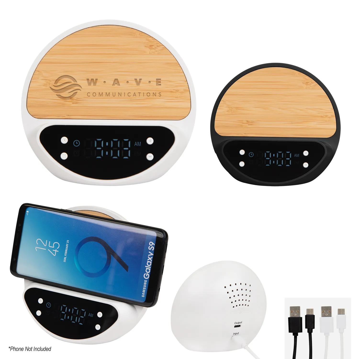 10W Bamboo Wireless Charger With Digital Clock