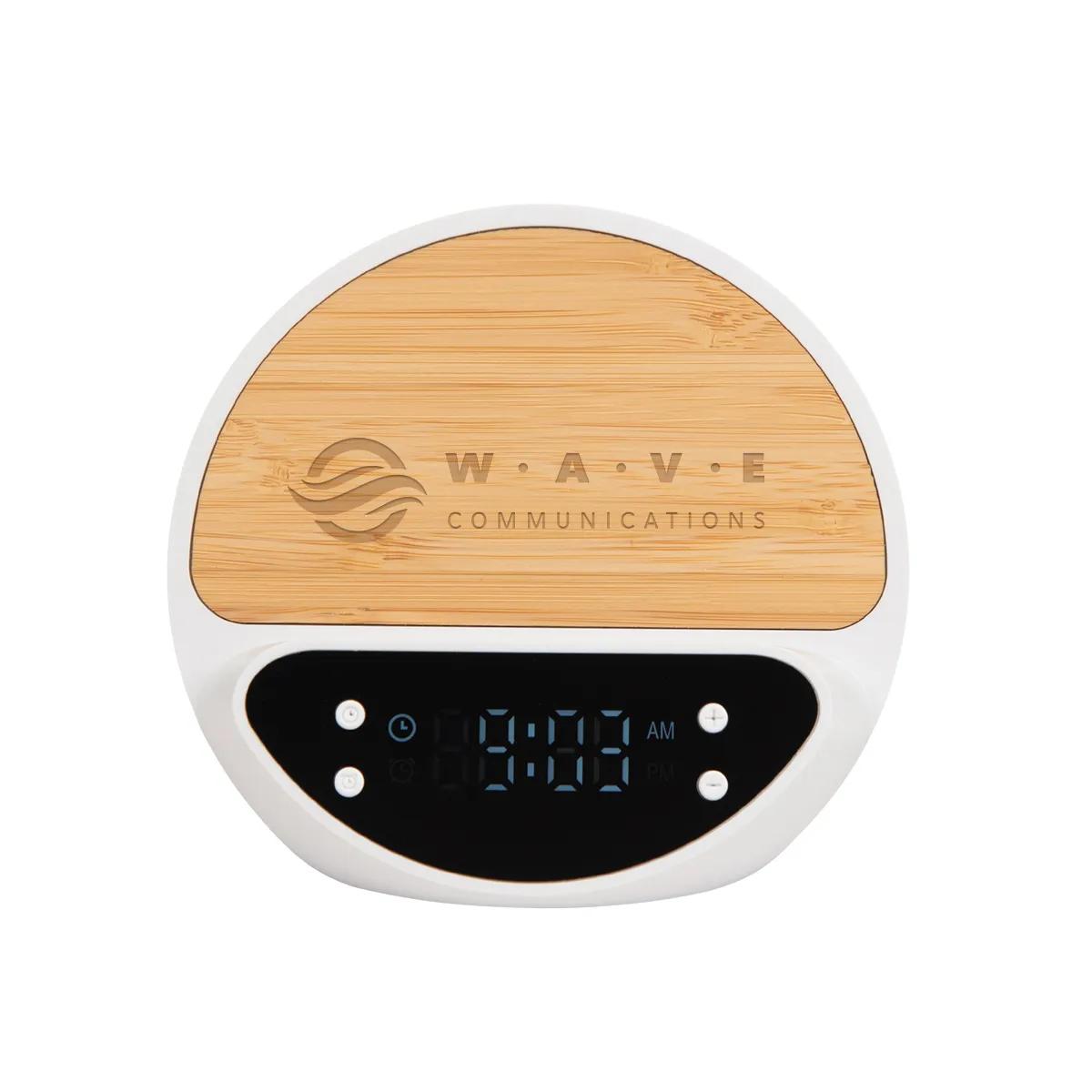 10W Bamboo Wireless Charger With Digital Clock 2 of 2