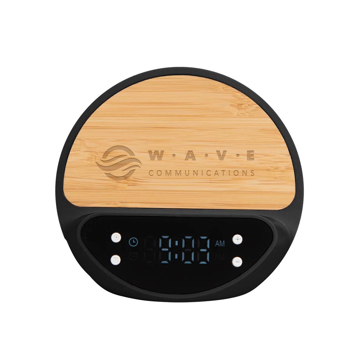 10W Bamboo Wireless Charger With Digital Clock 1 of 2