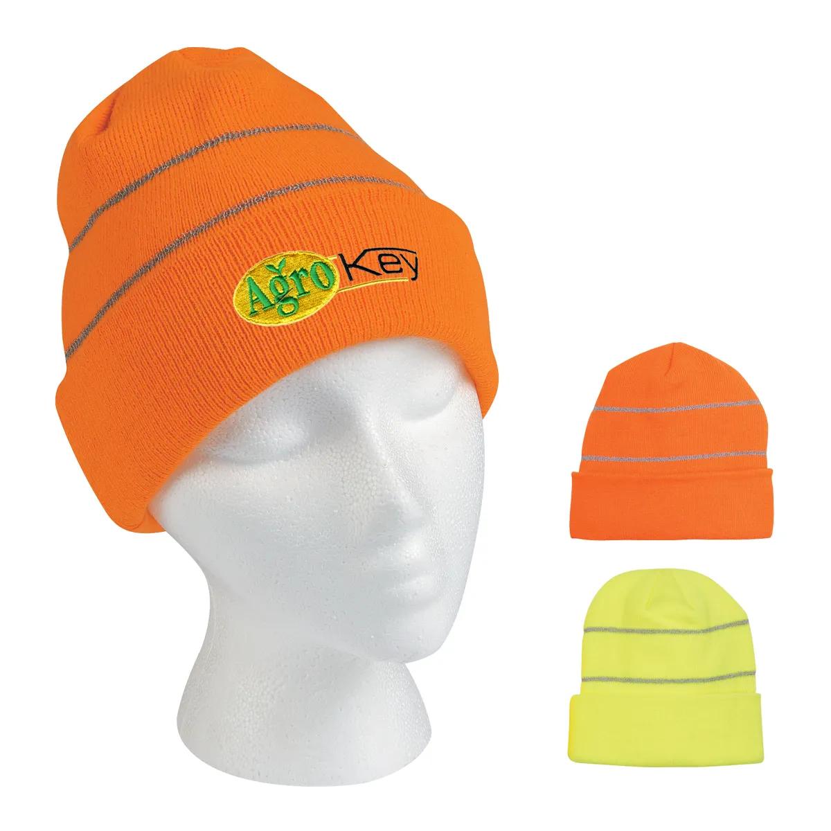 Knit Cuff Beanie With Reflective Stripes 1 of 2