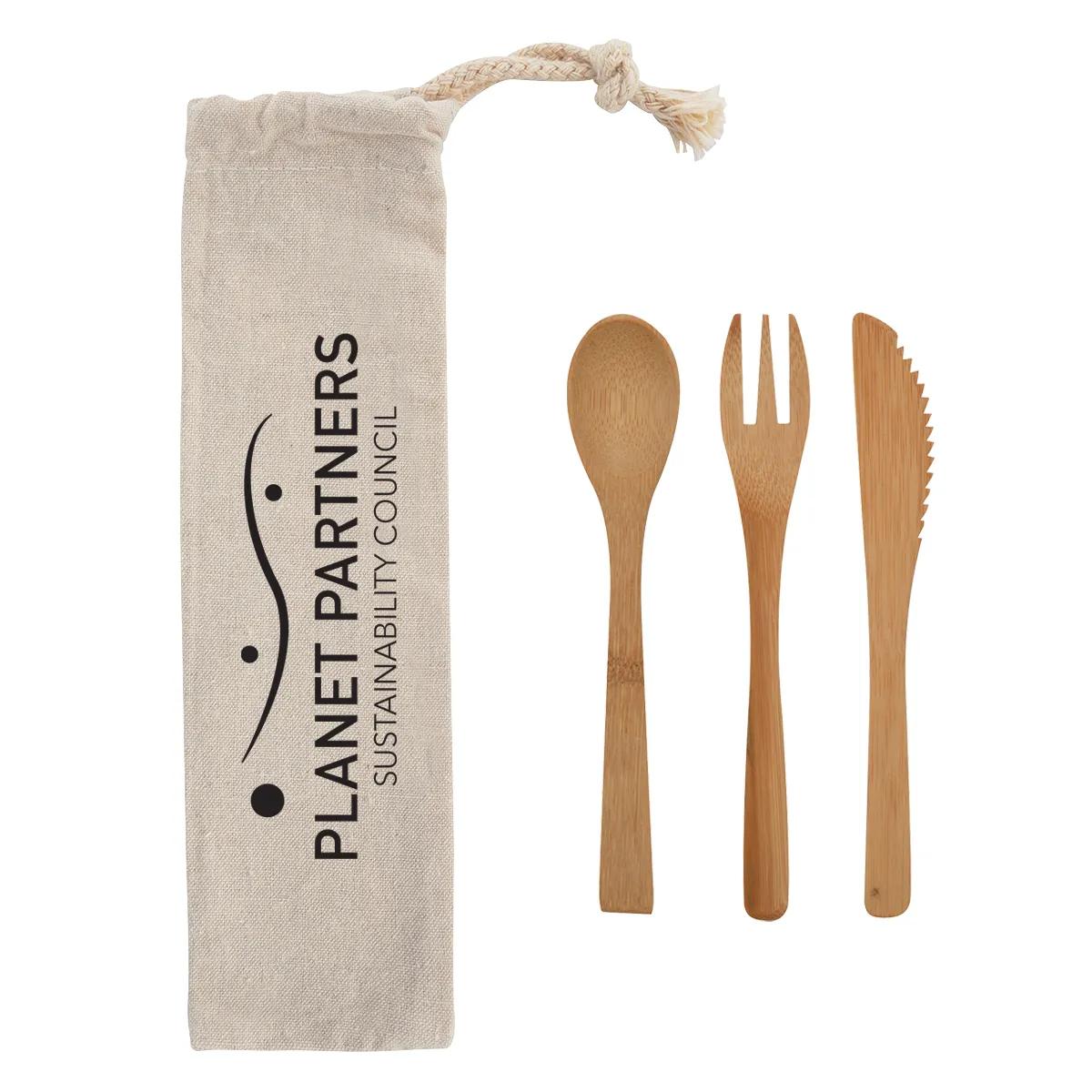 3 Piece Bamboo Utensil Set In Travel Pouch 2 of 2